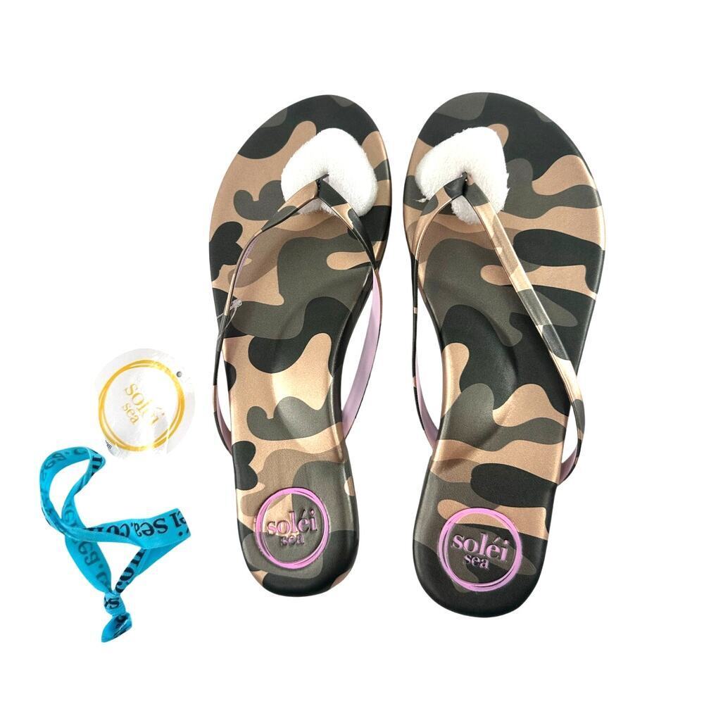 Solei Sea Women's Metallic Gold & Lilac Indie Camo Flip Flop Sandals Size 7 - Picture 3 of 10